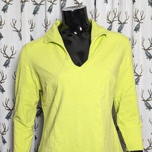 Vixen by Micheline Pitt Pinup Collared Shirt in Chartreuse Neon Limeade